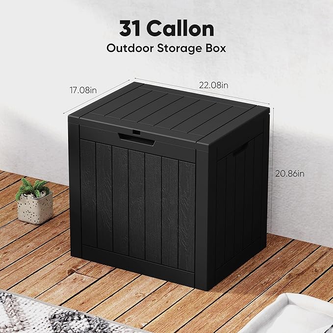 NEWBULIG 31 Gallon Deck Box, Weatherproof Resin Lockable Outdoor Storage - Image 3