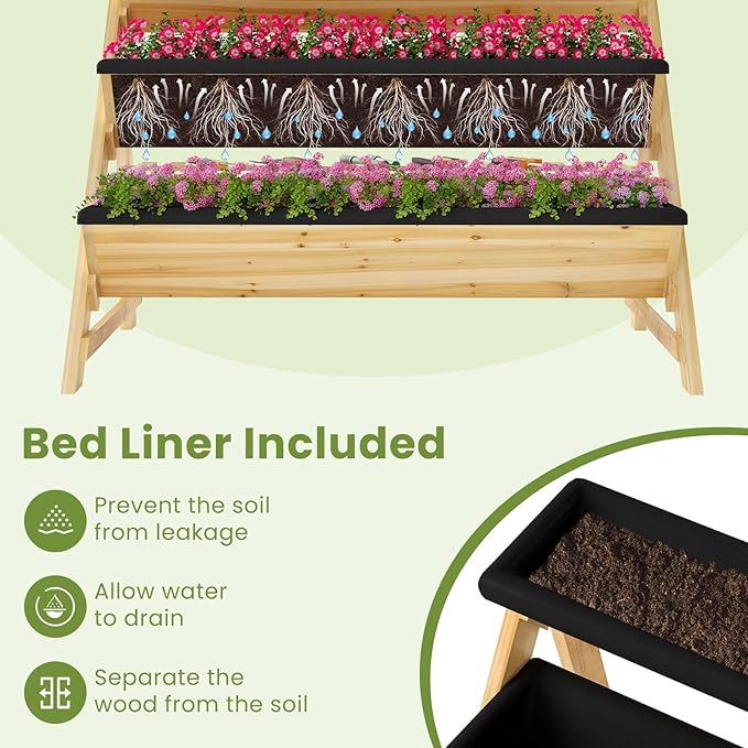 HAPPYGRILL 3-Tier Wooden Raised Garden Bed, Elevated Planter Box Kit - Image 5
