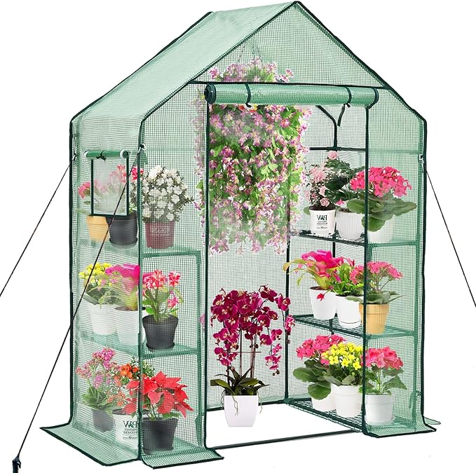 Walk-in Greenhouse for Outdoors w/ Mesh Side Windows, 3 Tiers 6 Shelves PE by Purlyugreenhouse