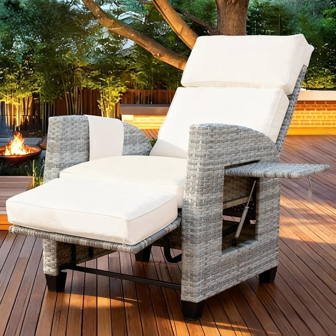 Outdoor Wicker Recliner Chair, 145° Patio Lounge Chair by Unknown