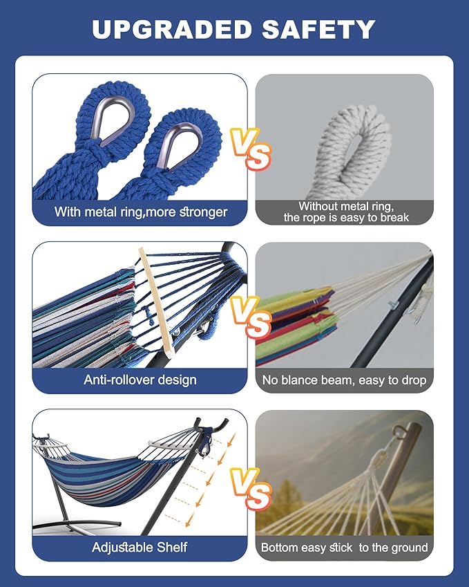 Double Hammock with Heavy-Duty Steel Stand, Easy Assembly, 600lbs Weight - Image 2