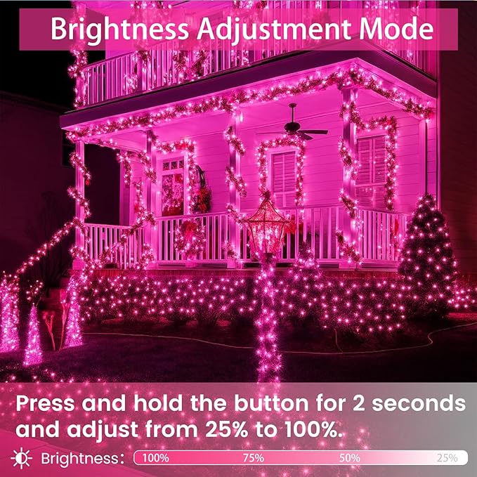 Upgraded Connectable 200 LED String Lights Indoor Outdoor, 66FT Pink Christmas - Image 4