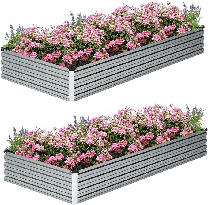 8×2×1FT Galvanized Raised Garden Bed Kit, Metal Planter Boxes，Large Outdoor by ZUNUDA