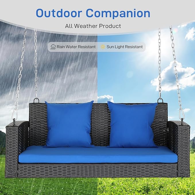 Outvita Porch Swing 2 Person Hanging Bench, Wicker Outdoor Swing Bench - Image 6
