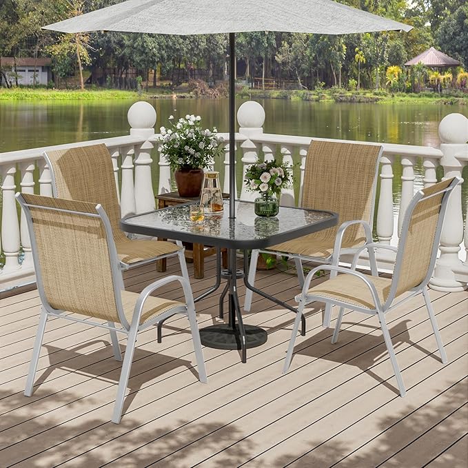 UDPATIO Patio Chairs Set of 4, Stackable Silver Outdoor Dining Chairs - Image 2