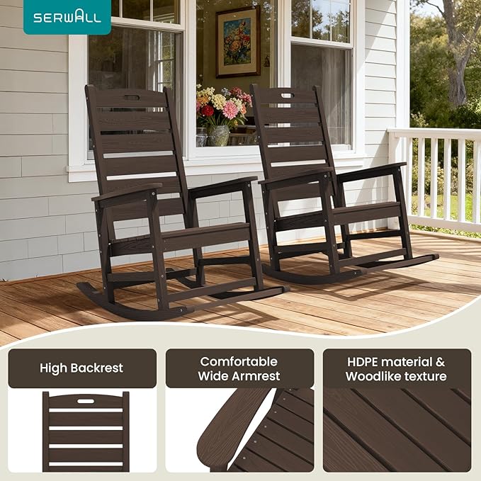 SERWALL Outdoor Rocking Chair Set of 2, Oversized Rocking Chair - Image 10