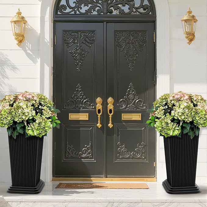 FENCY Set of 2 Tall Planters for Outdoor Plants, 24 Inch Large Tapered Pots - Image 5