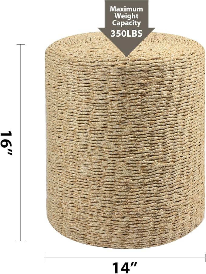 Wimarsbon Decor Round Pouf Ottoman Single Strand Paper Rope Pouf Footrest - Image 3