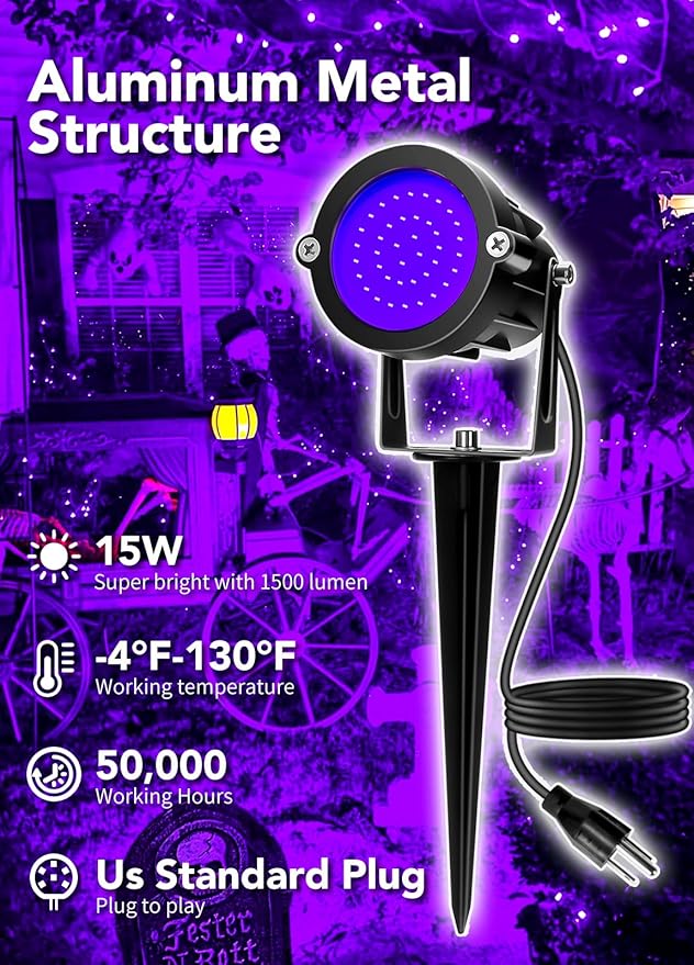 Elenora Halloween Spotlights Outdoor, 15W LED Black Light/Blacklight - Image 4