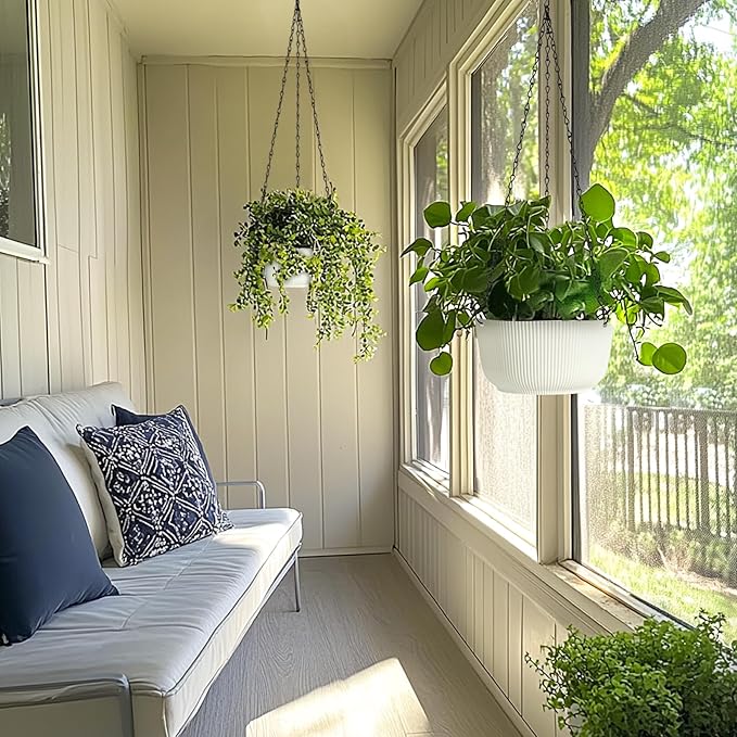 T4U Hanging Planter Self Watering 8 Inch, 2 Pack White Indoor Hanging Plant pots - Image 7