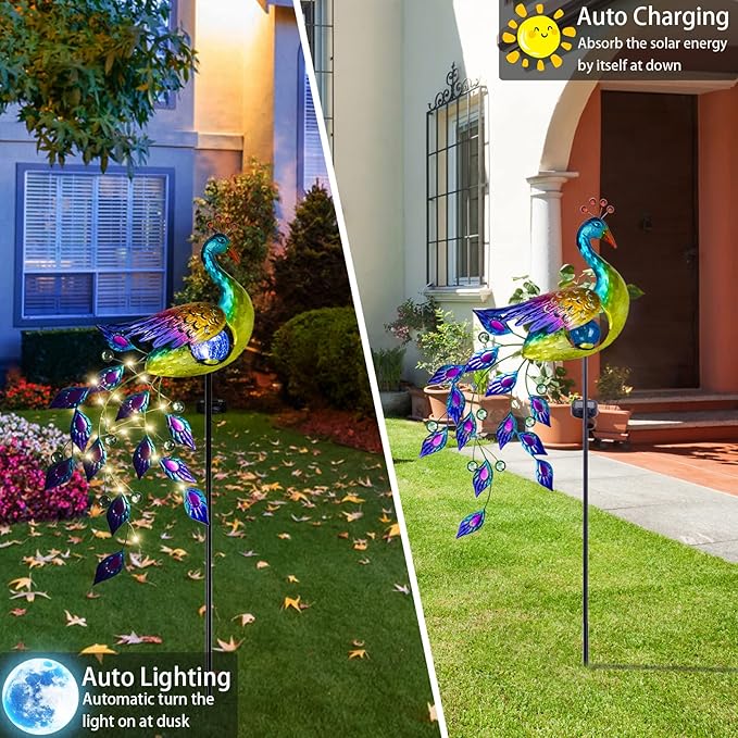 DREAMSOUL Solar Garden Lights Outdoor, Metal Peacock Decor Solar Lights Garden - Image 2