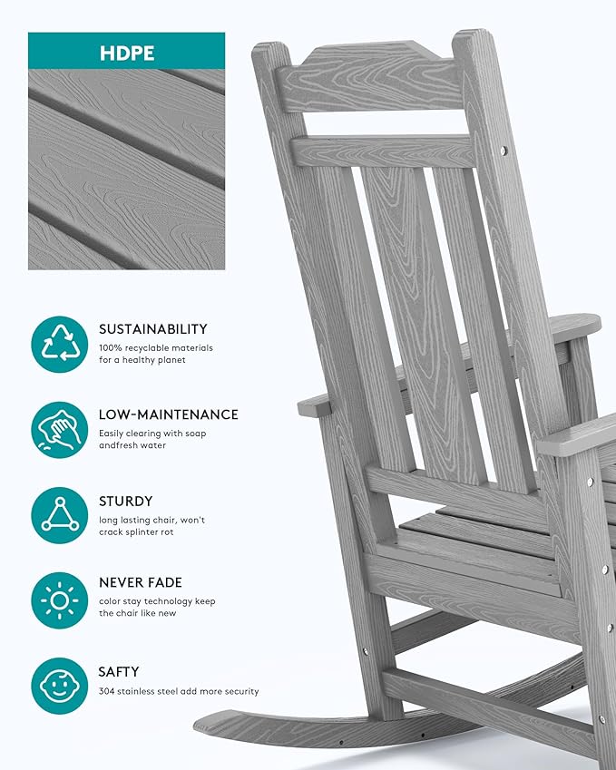 SERWALL Oversized Rocking Chair Set of 2 Outdoor, HDPE Outdoor Rocking Chair - Image 5