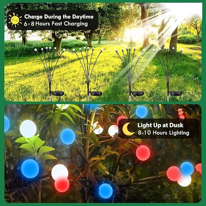 4th of July Decorations, 6 Pack Solar Firefly Lights Outdoor, 36 LED Waterproof - Image 5