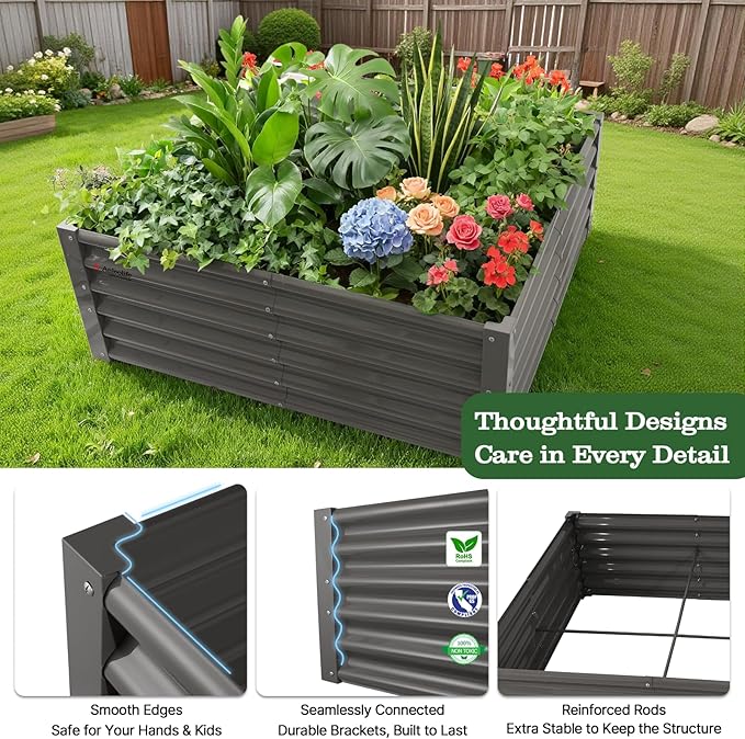 A ANLEOLIFE 4X4X1.5 ft Galvanized Raised Garden Beds Outdoor, Square Metal - Image 4