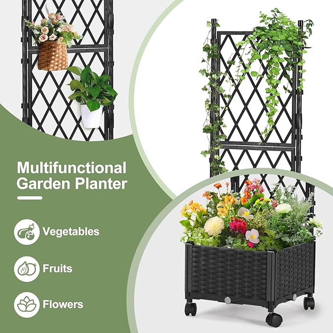 Planter Box with Trellis, 4ft Tall Self-Watering Plastic Raised Garden Beds and - Image 6