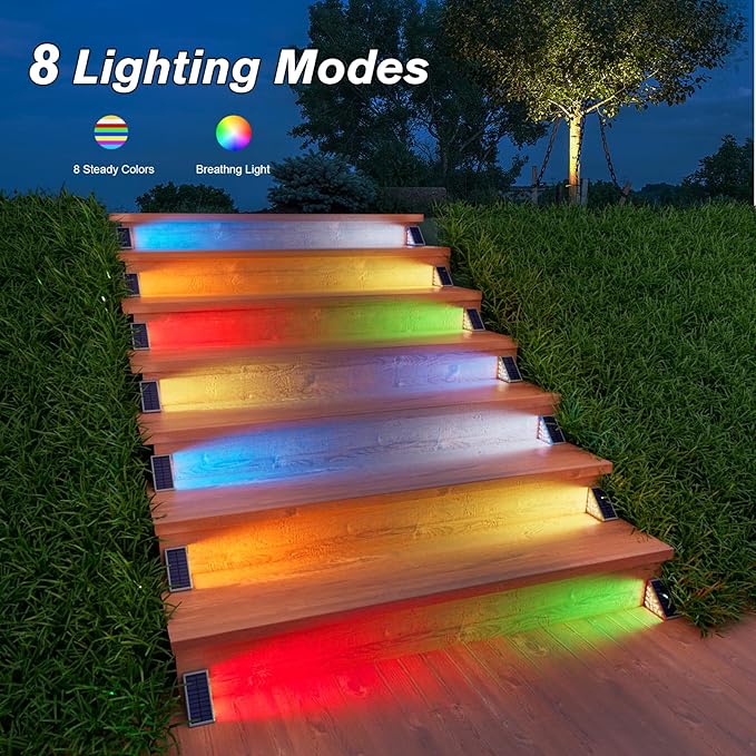 VOLISUN Solar Stair Lights 6 Pack, 7 Fixed Colors, Solar Step Lights Outdoor - Image 3