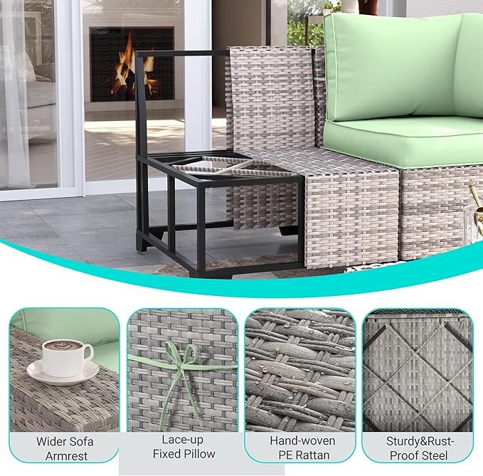 6-Piece Outdoor Patio Furniture Set Wicker Sectional Sofa Set, Patio - Image 3