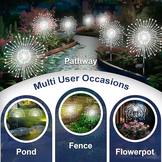 Solar Garden Lights Outdoor, 2 Pack 120 LED Twinkling Firework Lights Decorative - Image 5