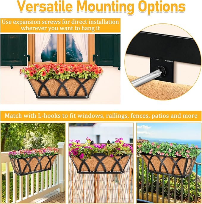 Riare 4 Pack 16 Inch Metal Railing Planter Window Box - Image 5
