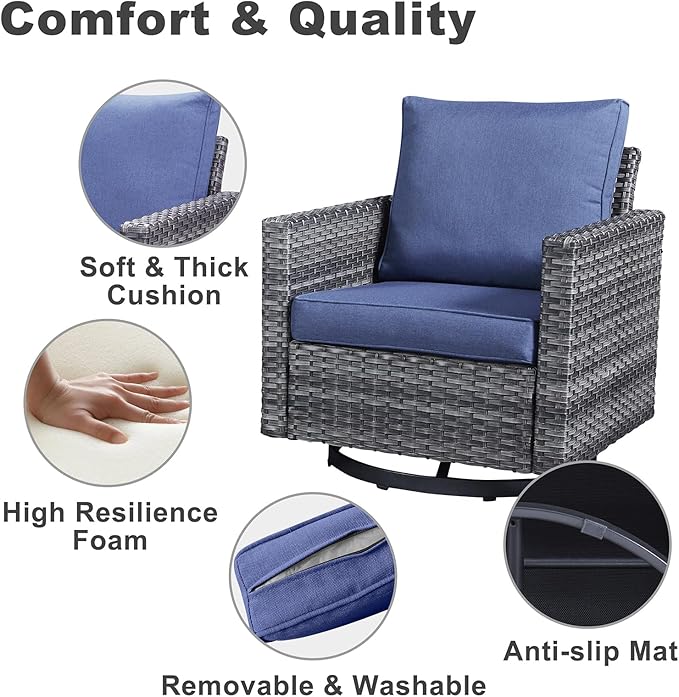 Belord Wicker Patio Furniture 5 Piece Outdoor Sofa Set, Oversize Outdoor Swivel - Image 7