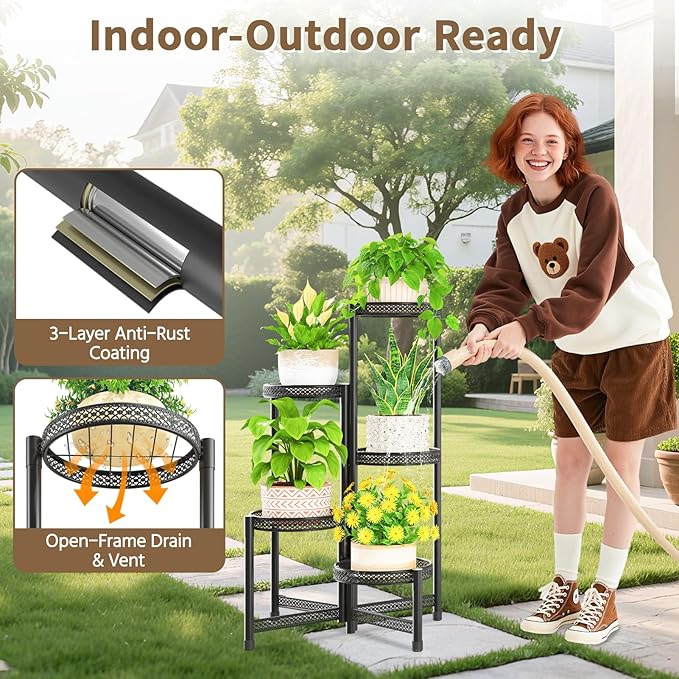 LASZOLA 5 Tiered Folding Tall Plant Stand Indoor Outdoor - Image 2