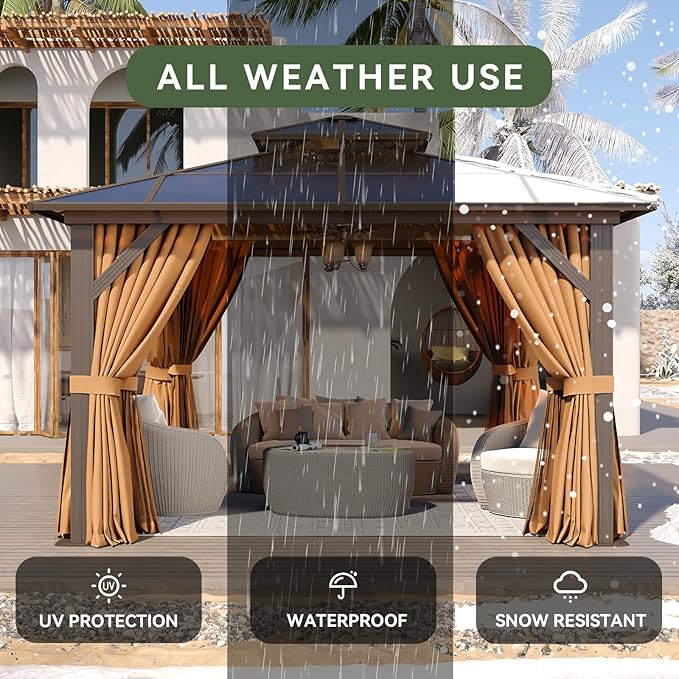Aoxun 12'x12' Hardtop Gazebo, Aluminum Frame Permanent Pavilion - Image 5