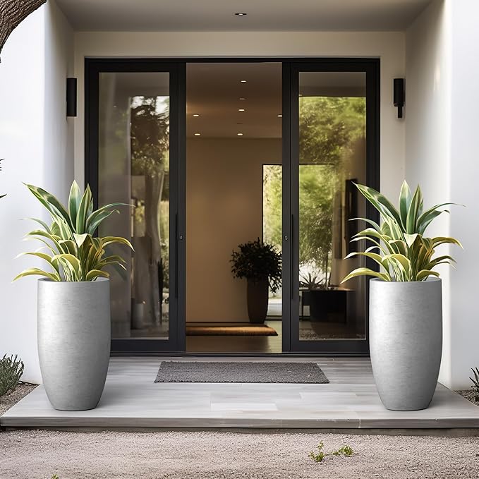 Kante 24 Inch Tall Round Concrete Planter, Large Indoor Outdoor Plant Pots - Image 3