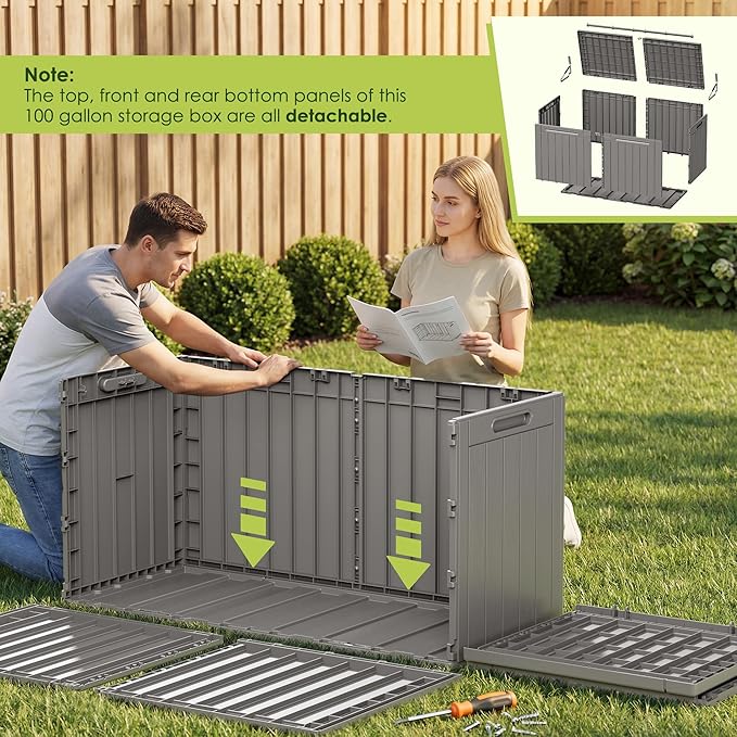 Devoko 100 Gallon Outdoor Storage Box, Waterproof Resin Deck Box - Image 5