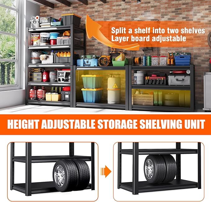 Garage Shelving-2050 lbs 5 Tier Storage Shelves, Adjustable Heavy Duty Metal - Image 7