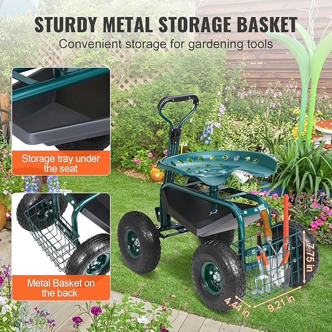 VEVOR Garden Cart Rolling Workseat - Image 5
