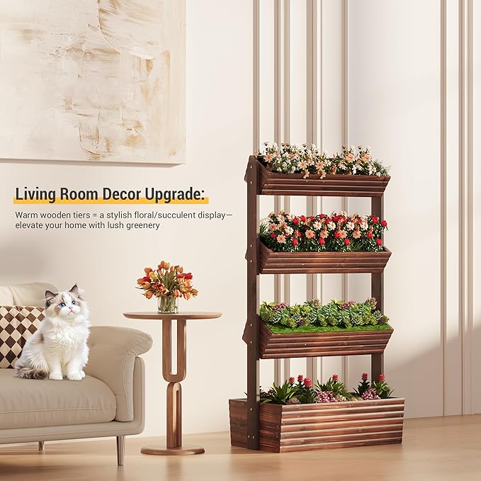 Vertical Wooden Raised Garden Bed Planters Wood Planter Kit Plant Stand Flower - Image 6