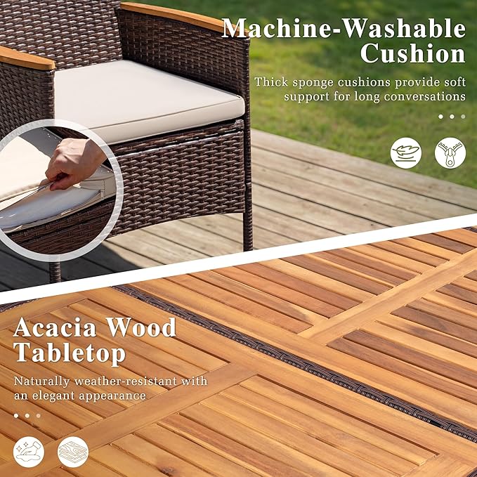 Devoko Outdoor Patio Dining Sets 9 Pieces Wicker Outdoor Dining Table and - Image 3