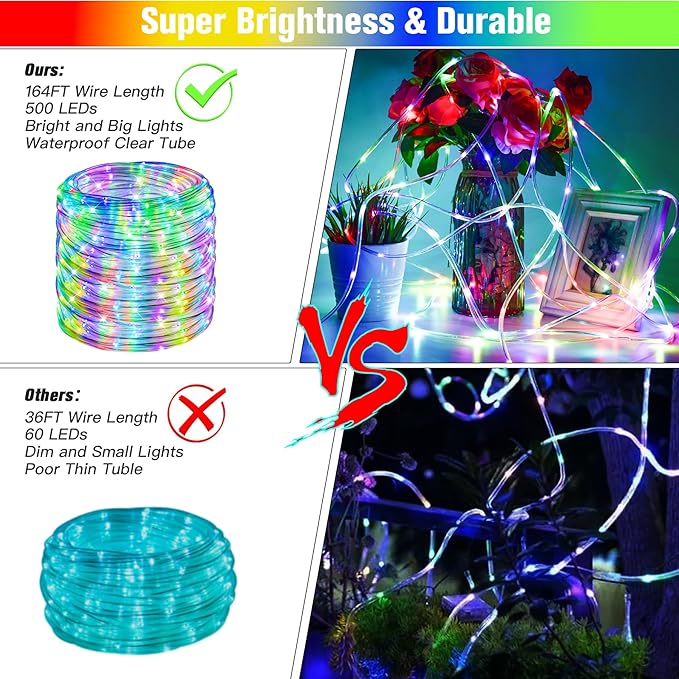 164Ft Rope Lights Outdoor, 500 LEDs 18 Colors Changing String Lights Plug in - Image 6