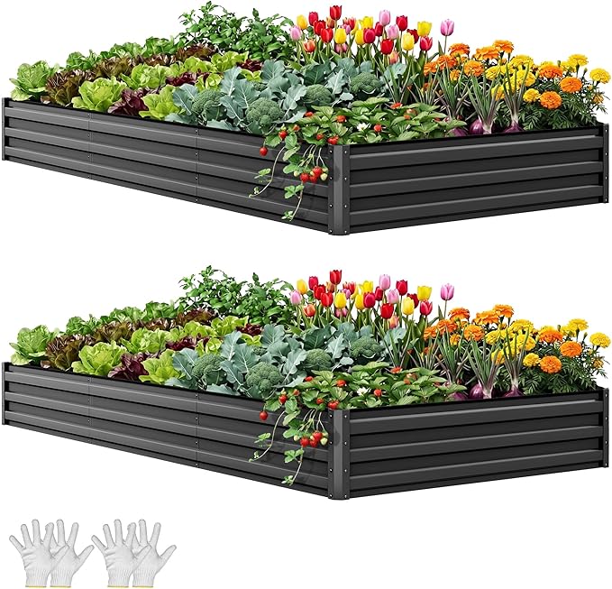 YITAHOME 8x4x1ft 2pcs Large Raised Garden Bed Kit, Galvanized Metal Planter Box by YITAHOME