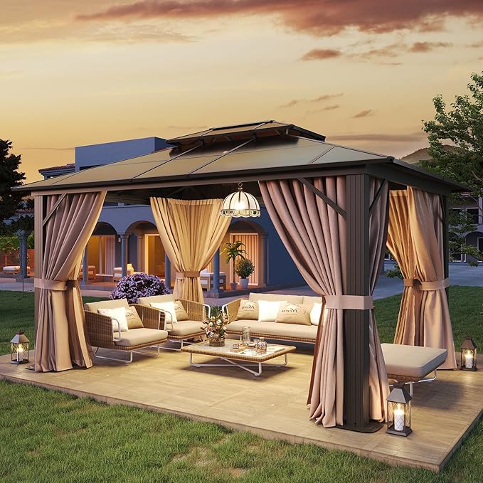 Aoxun 10'x12' Hardtop Gazebo, Aluminum Frame Permanent Pavilion by Aoxun
