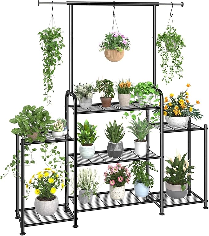 Simple Trending Plant Stand Indoor Outdoor, Metal 3 Tier Tall Hanging Plant by SimpleTrending