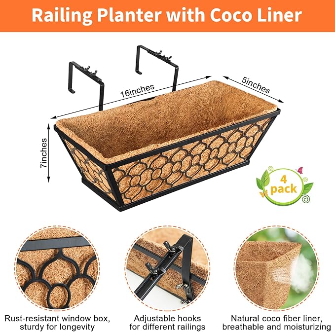 Riare 4 Pack 16 Inch Window Boxes Planters - Image 2