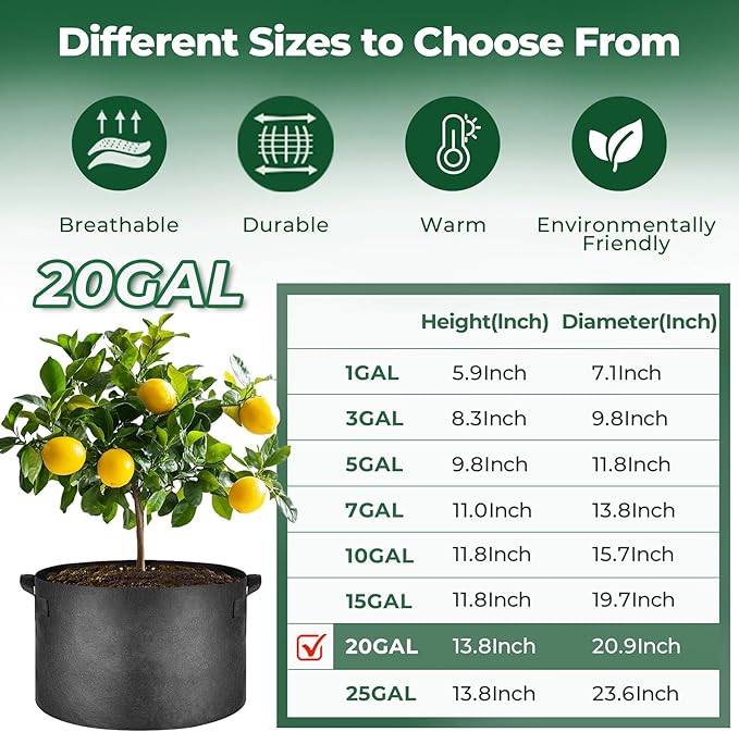 T4U 20 Gallon Grow Bags, Upgrade Fabric Grow Bags - Image 4