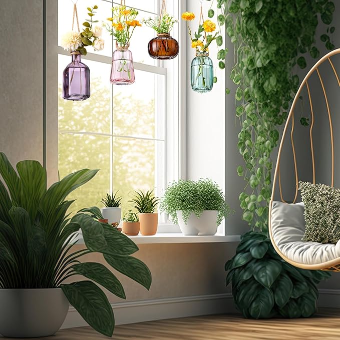 4 Pcs Stained Glass Hanging Vases Hanging Glass Planters Small Plant Terrarium - Image 4