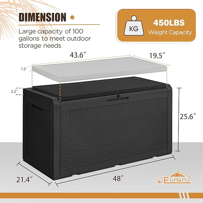 Devoko 100 Gallon Waterproof Large Resin Deck Box Outdoor Storage Box Indoor - Image 8