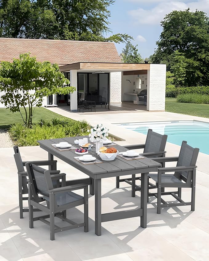 SERWALL 5 Piece Patio Dining Sets, Outdoor HDPE Dining Furniture Set - Image 6