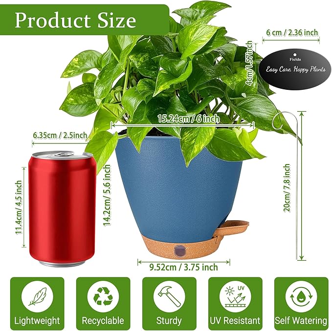 6 Inch Self Watering Pots for Indoor Plants – Small Plastic Planters - Image 3
