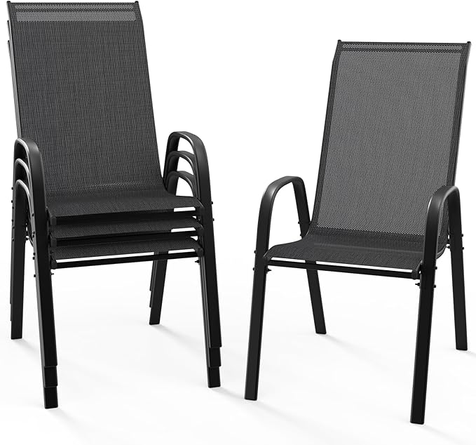 VINGLI Patio Chairs Set of 4 – Stackable Outdoor Dining Chairs by VINGLI