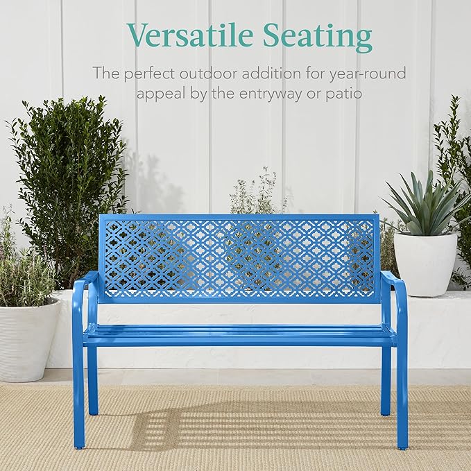 Best Choice Products Outdoor Bench 2-Person Metal Steel Benches Furniture - Image 6