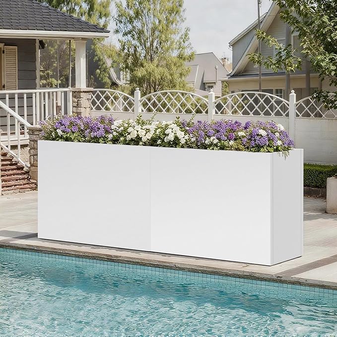 Metal Rectangular Outdoor Planter Box 36" x 15" x 24" White Steel Long Planter - Image 6