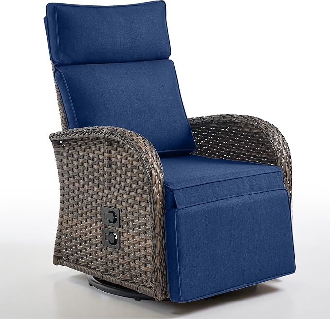 Belord Dual-Adjust Outdoor Swivel Recliner Chair – Wicker Reclining Patio Chair by Belord