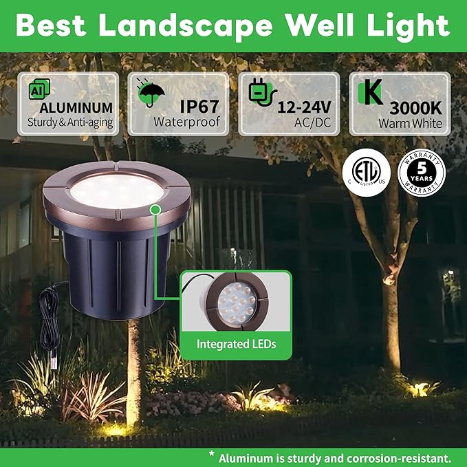 Landscape Well Lights, LED Low Voltage Ground Lights Outdoor, 12V IP67 - Image 2