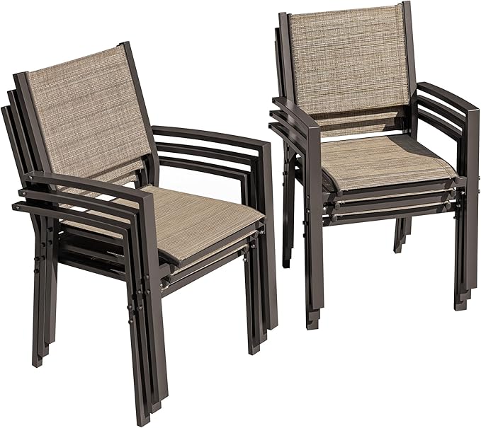 Flamaker Patio Chairs Textilene Outdoor Chairs Set of 6 Stackable Dining Chair by Flamaker