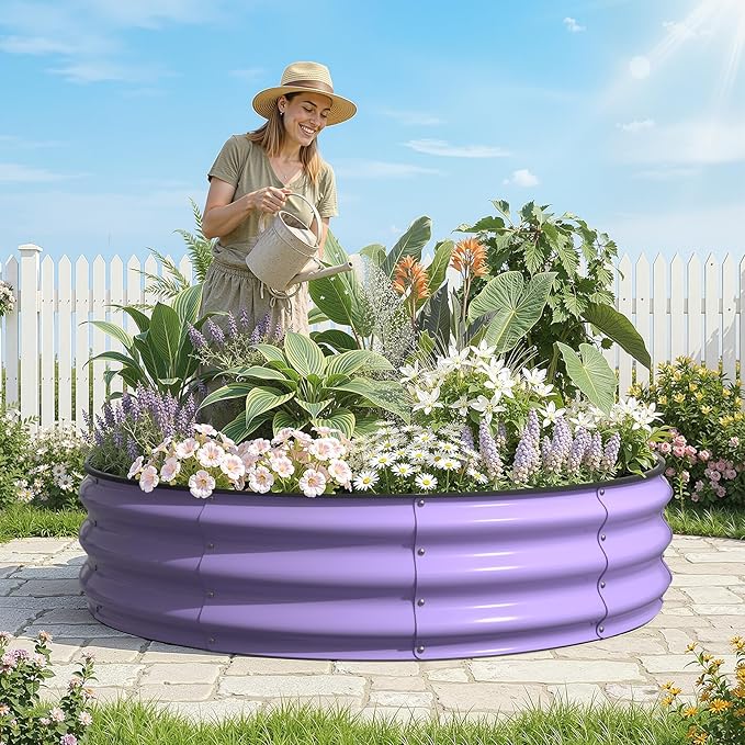 Kesfitt Round Raised Garden Bed, Open-Bottom Design, 12-Inch Deep Outdoor - Image 7