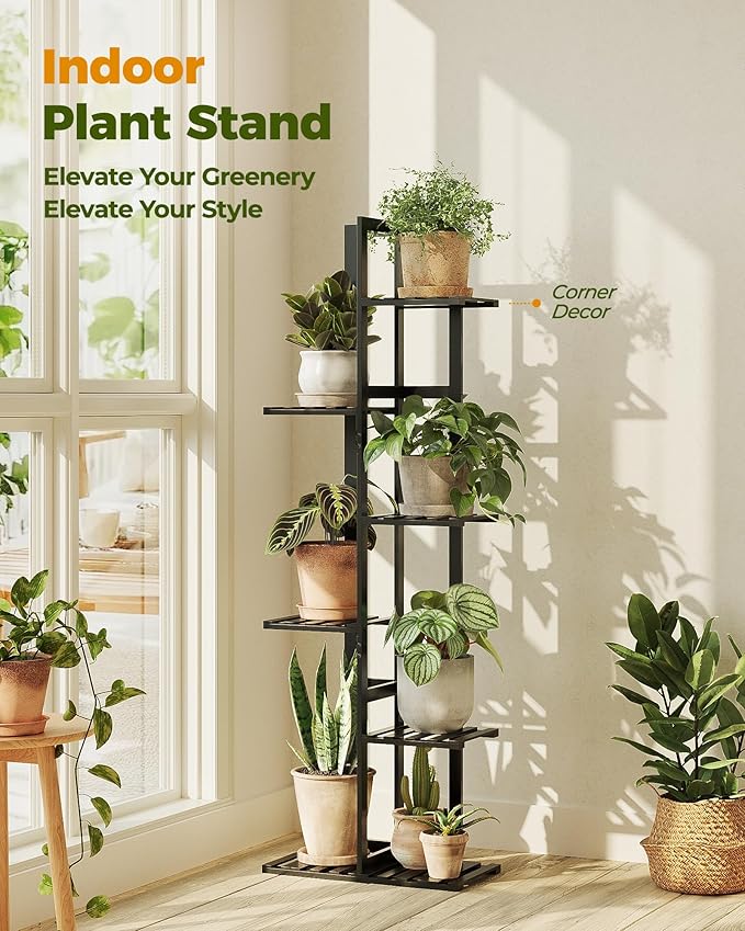 Bamworld Bamboo Plant Stand Indoor 6 Tiered Plant Shelf Outdoor Corner Plant - Image 3